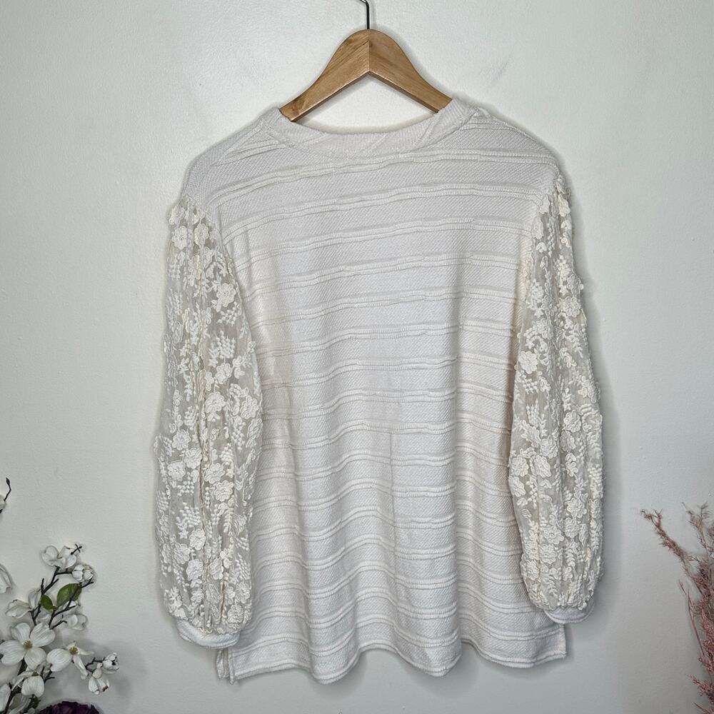 ANTHROPOLOGIE x ERI + ALI Chelsea Lace Sleeve Top Cream Sz L {3L45} - Picture 5 of 7